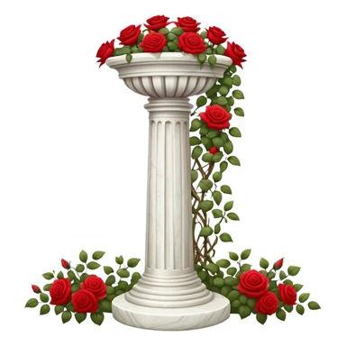 White tall marble pedestal with vines growing and gorgeous roses flowers beautiful romantic scenery garden scenic  sticker