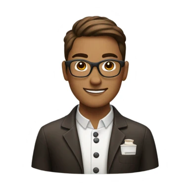 Barista with brown bun and glasses sticker