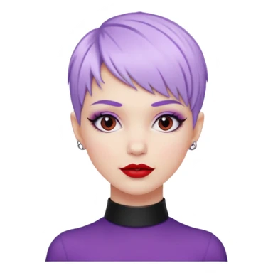 trendy white girl, pastel purple pixie hairstyle, black choker, red lipstick, lip ring, half smile, fashion-forward sticker