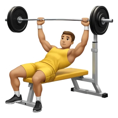 man performing a laying down bench press with cloths on, side angle, in yellow apply emoji format sticker