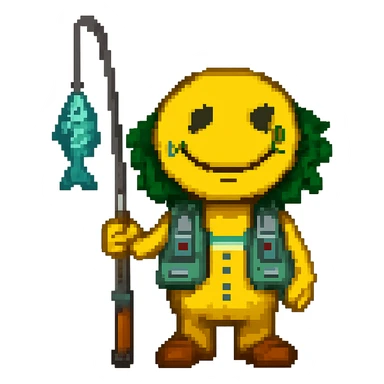 Remove the fishing cap and add a fish to the end of the fishing pole, keep the style the same, with no background. sticker