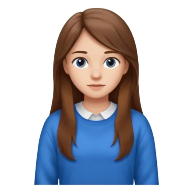 crea una ragazza giovane con i capelli marroni lunghi, una camicia bianca e un maglioncino blu sticker