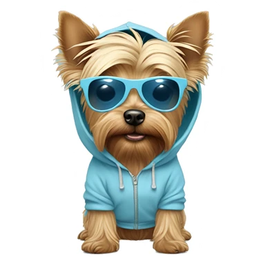 Yorkshire terrier dog with a pastel blue hoodie and pastel blue sunglasses sticker