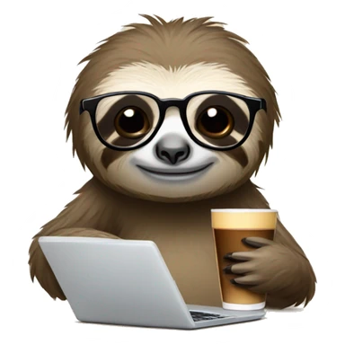tired sloth wearing glasses with laptop and espresso tonic sticker