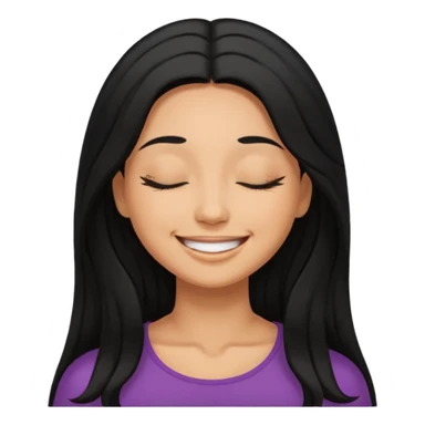 a happy woman smile, close eyes with long black hair sticker