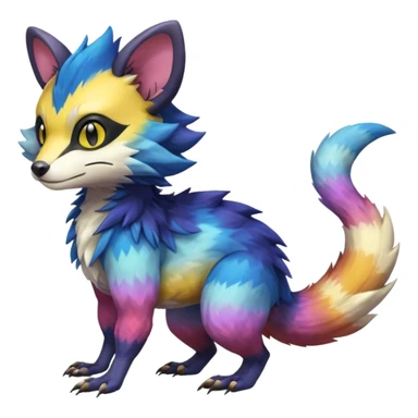 Colorful Gradient-colored Trico-Sergal-Furret-Wolverine-Vernid-fusion-Fakemon-animal-hybrid-creature, full body sticker