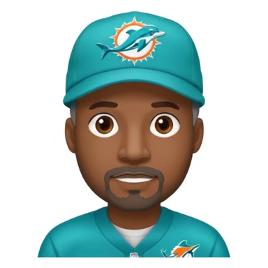 Black man with gray goatee wearing a Dolphins cap sticker