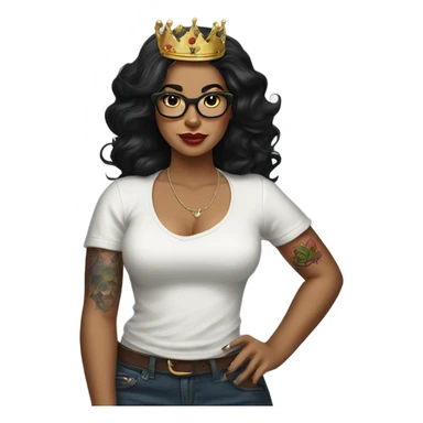 Pinupx long length dark hair wears a crown and tattoos and glasses sticker