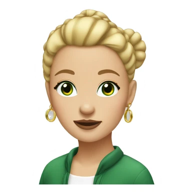blonde girl with a bun on the top of her head, GREEN eyes, and gold hoop earrings sticker