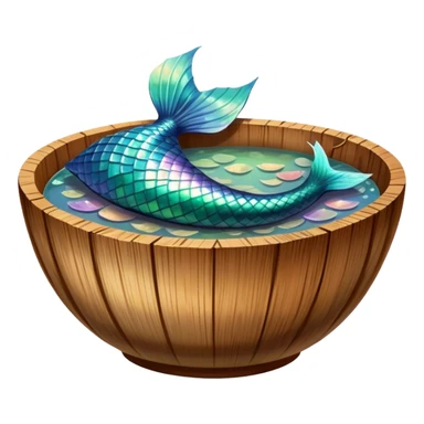 Mermaid tail in a wooden soup bowl sticker