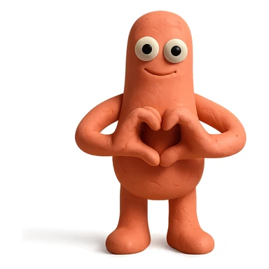 a whimsical sausage-shaped humanoid with a pinkish-orange body, forming a heart with its hands sticker