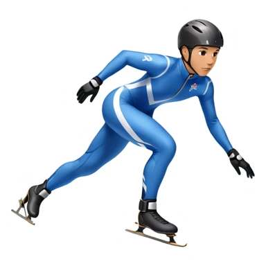 An icon showing a professional speed skater leaning into a turn on a polished ice track, dressed in a sleek suit and helmet. The scene includes a grand arena, snow-covered mountains in the distance, and a crisp blue sky. Transparent background highlights speed and precision. sticker