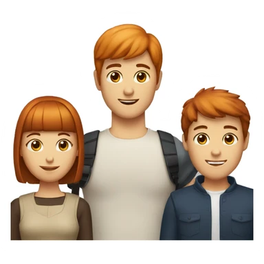 a group of three friends: a redhead woman, a black-haired bowl cut man, and a brown-haired man sticker