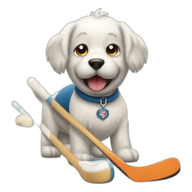 Dog playing hockey sticker