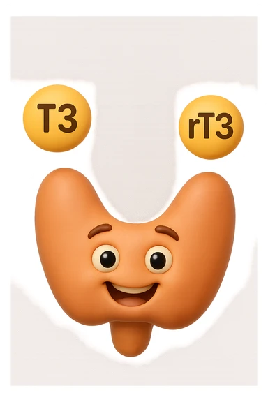 EMOJI STILE IPHONE 3D DI ormoni tiroidei (T3 ed rT3) che fluttuano in aria intorno ad una tiroide felice, iperrealistico 4k sticker