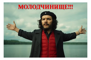 Сгенерируй мне в такой же позе и в такой же одежде Че Гевара (как на 2 фото) sticker