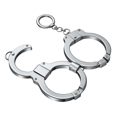 A pair of elegant handcuffs emoji made of silver chrome, smooth rounded design, glossy metallic reflections, luxury fetish aesthetic, minimal iOS emoji style, centered, clean white background sticker