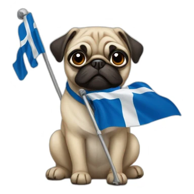 pug holding a finnish flag sticker