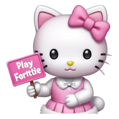 hello kitty holding a sign that says play fortnite with me  sticker
