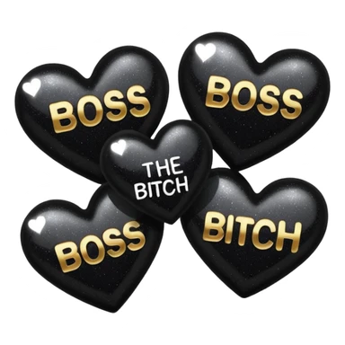 Black Hearts and crowns with glitter and the words boss bitch sticker