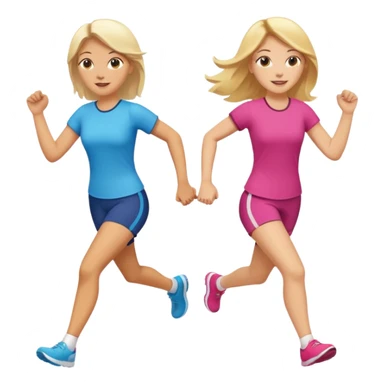 2 white women running holding hands one blonde one brunette sticker