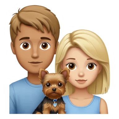tan boy with brown hair and blonde girl with yorkie sticker