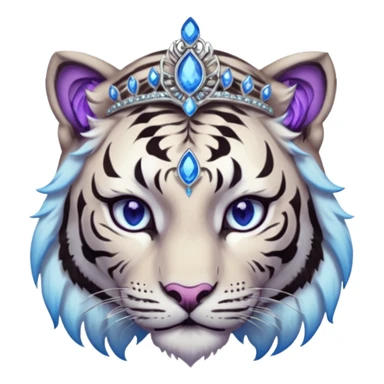 ESO Female white/black tiger khajiit leader of the umbral rose, glowing blue eyes, glowing blue 'third eye' gem; purple gemmed silver tiara sticker