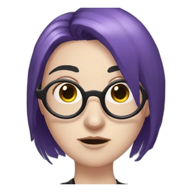 goth woman with long side parted purple hair and oval glasses, pale skin, facepalming sticker