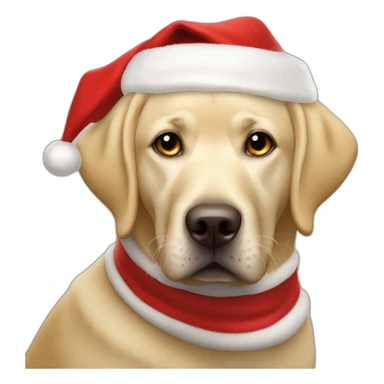 male blonde labrador dressed as Santa with fake beard sticker