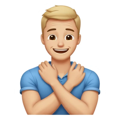 arms crossed holding neck laughing crying guy sticker