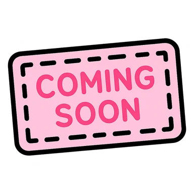 baby pink coming soon stamp, color outline style, rectangular with dashed border, clear text sticker