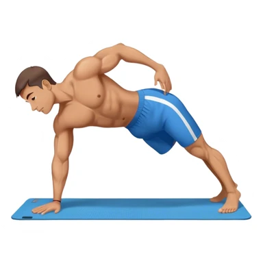buff man blue shorts doing plank exercise on yoga mat sticker