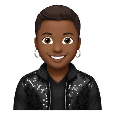 Nokio from Dru Hill with dark brown hair, black sequin outfit, dark skin sticker