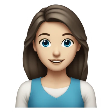 White girl with blue eyes and dark brown hair, smiling sticker