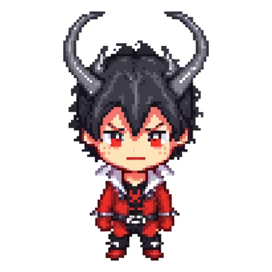 Cool anime devil boy with spiky black hair and horns sticker
