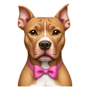 Light brown pitbull ears CROPPED small, with a bow collar sticker