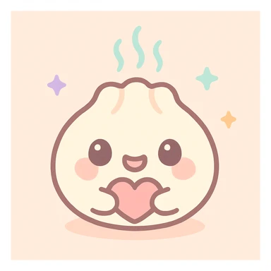 kawaii dumpling holding a tiny heart, cute face, steam above sticker