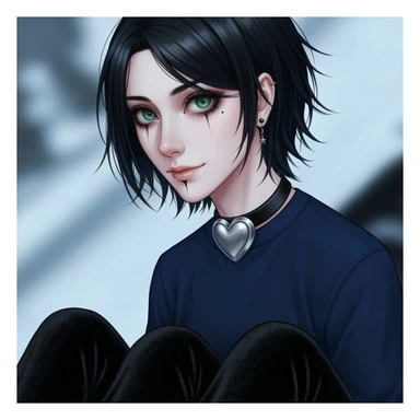 goth profile picture with a heart accent, cute, expressive, minimal, variation 3 sticker