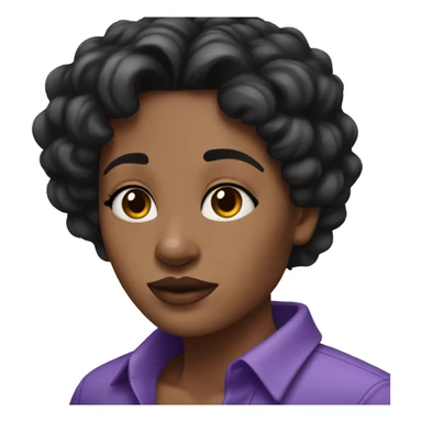 women with fare skin black freckles across face,black hair black eyes and purple shirt sticker