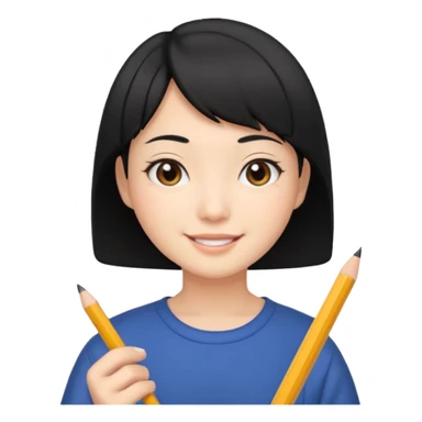 quero um personagem japones, de pouco cabelo e sorrindo com um lapis na mao sticker