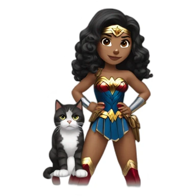 Wonder Woman with cat sticker