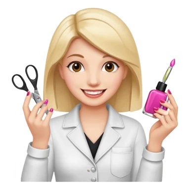 МАСТЕР МАНИКЮРА В ОДНОЙ РУКЕ ЛАК В ДРУГОЙ РУКЕ НОЖНИЦЫ sticker