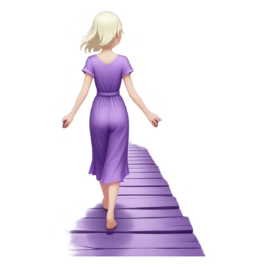 A small figure walks back broken bridge, holding soft 2 violet orbs in hand—symbolizing compassion and forgiveness. A gentle heart aura trails behind them, showing healing in motion. sticker