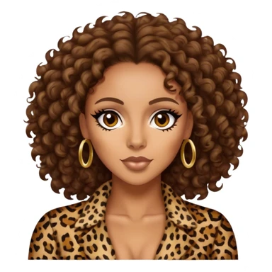 Melanie Brown with brown curls wearing leopard print sticker