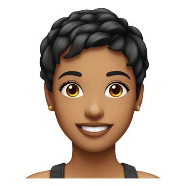 young pretty woman short pixie cut smiling, black hair sticker