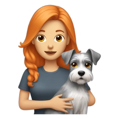 orange hair woman holding Schnauzer dog sticker