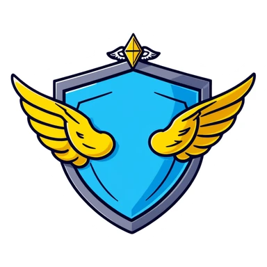 Premium shield badge with angel wings and a big shiny blue diamond in the center with VIP text sticker
