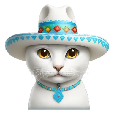 White cat with blue tears wearing a Mexican sombrero sticker