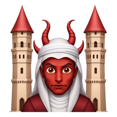 Devil with Arab hat next to two identical towers sticker