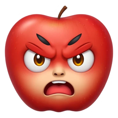 lububu angry expression, apple emoji style, simple bright, rounded, playful sticker
